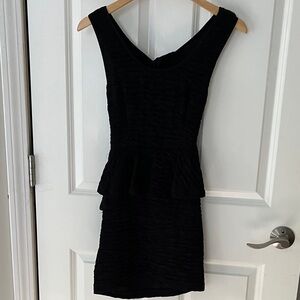 Black Peplum Open Twist Back Textured stretch Mini Dress Sz medium